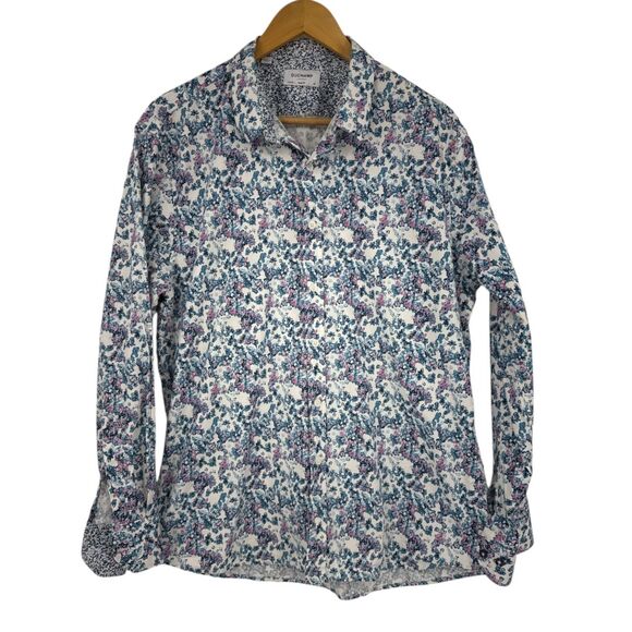 Duchamp London Shirt Men's Size XL 17 1/2 Floral Button Front slim fit stretch - Picture 4 of 7